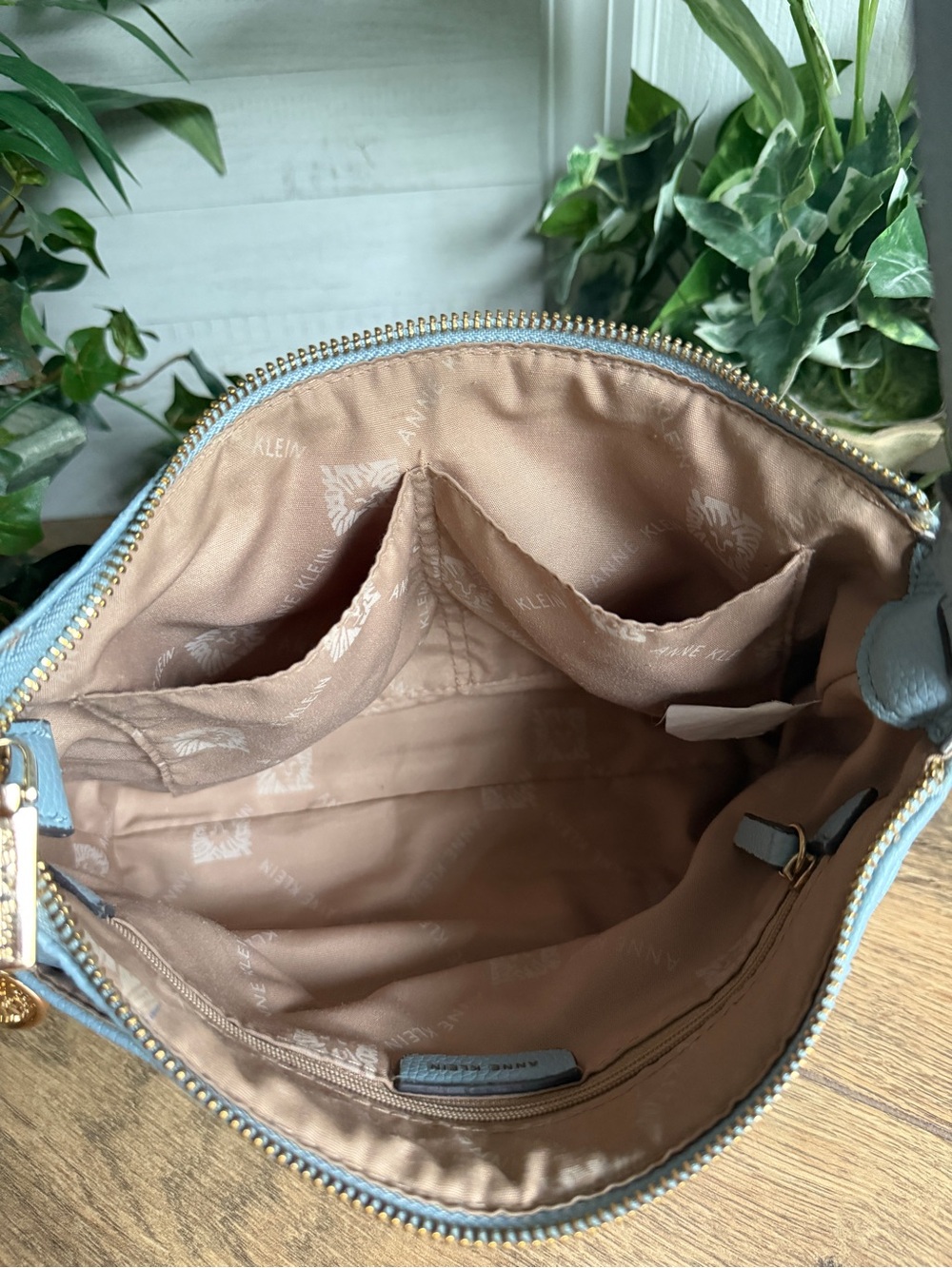 Anne Klein Light Blue Vegan Pebbled Leather Classic Crossbody Shoulder Bag - Picture 6 of 14